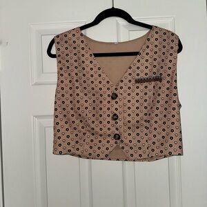 Tan Sleeveless Buttoned Crop Blouse